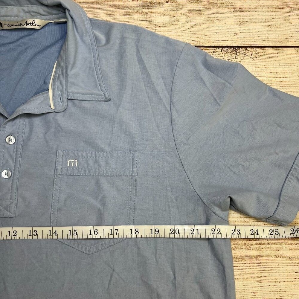 TravisMathew Polo Shirt Mens XL Light Blue Pima Cotton Blend Chest Pocket Logo - Picture 7 of 13